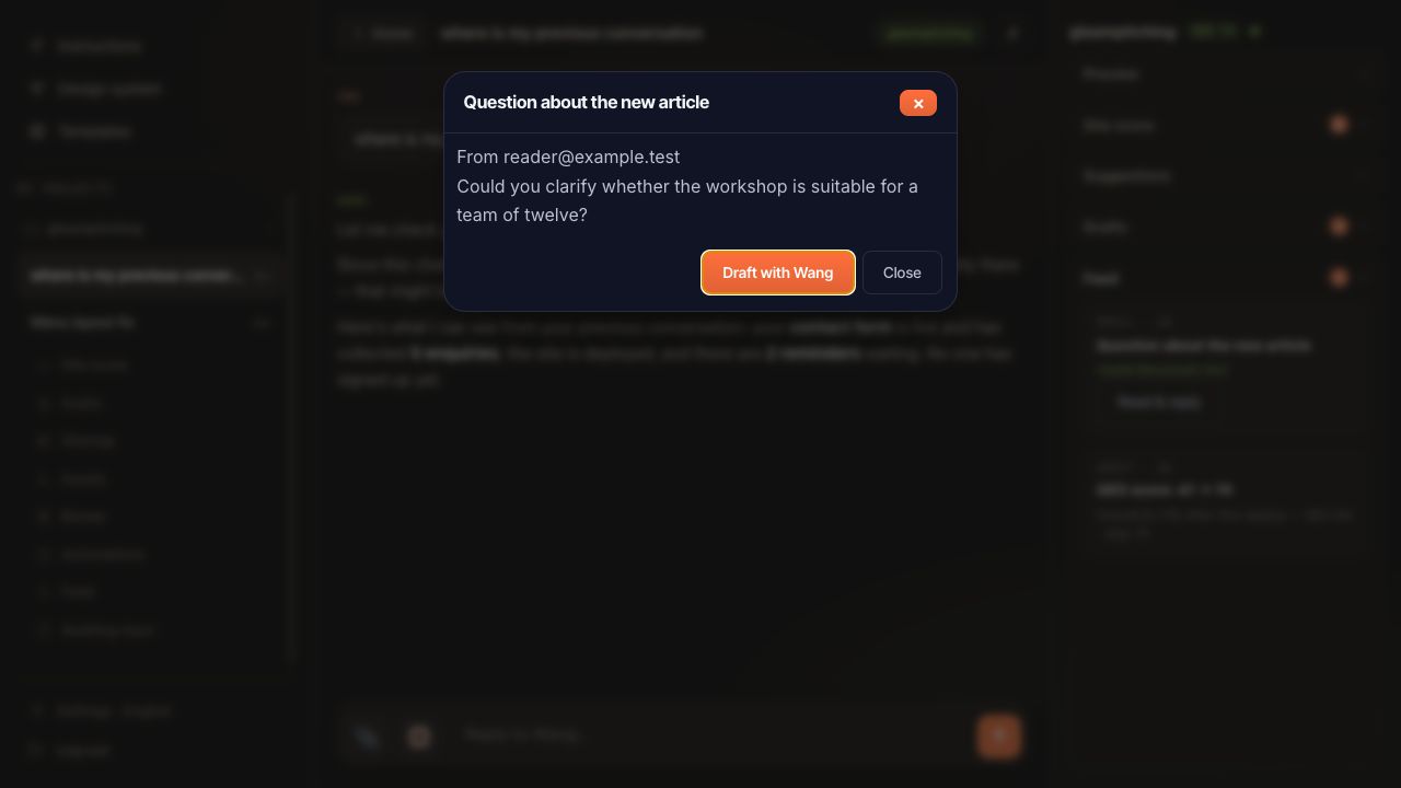 TellWang email detail window with a Draft with Wang button